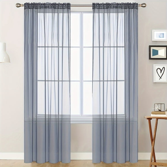 Sheer Solid Color Curtains - 106" x 84" Semi-Transparent Polyester Gauze Panels, Black/White/Gray/Pink/Navy, Rod Pocket Design for Living Room & Bedroom