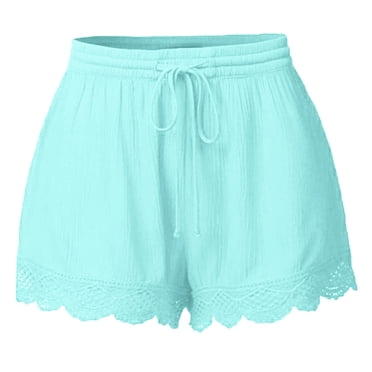Timegard Plus Size Shorts for Women Ruffle Bottom Elastic Waisted Drawstring Lounge Shorts with Pockets