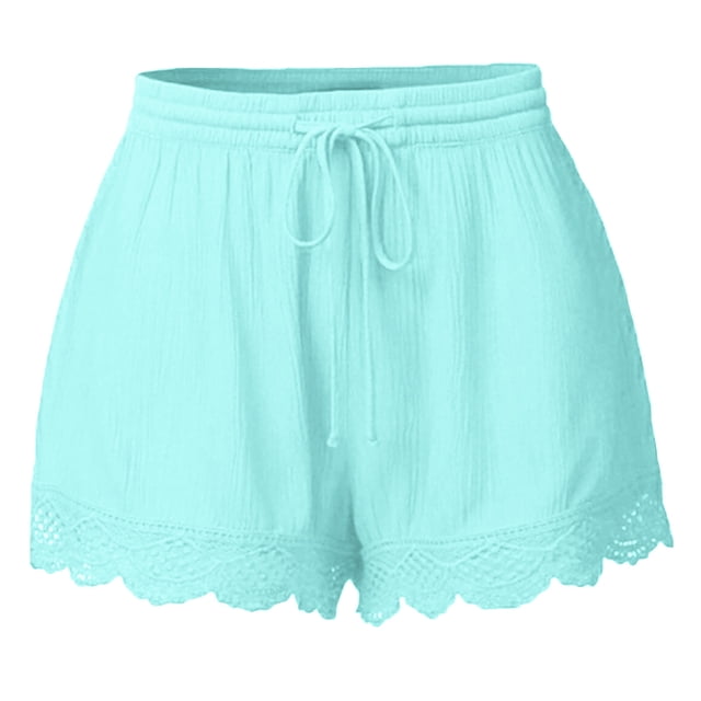 AherBiu Plus Size Bottom Shorts for Women Wide Leg Drawstring Elastic Waisted Comfy Loungewear Shorts