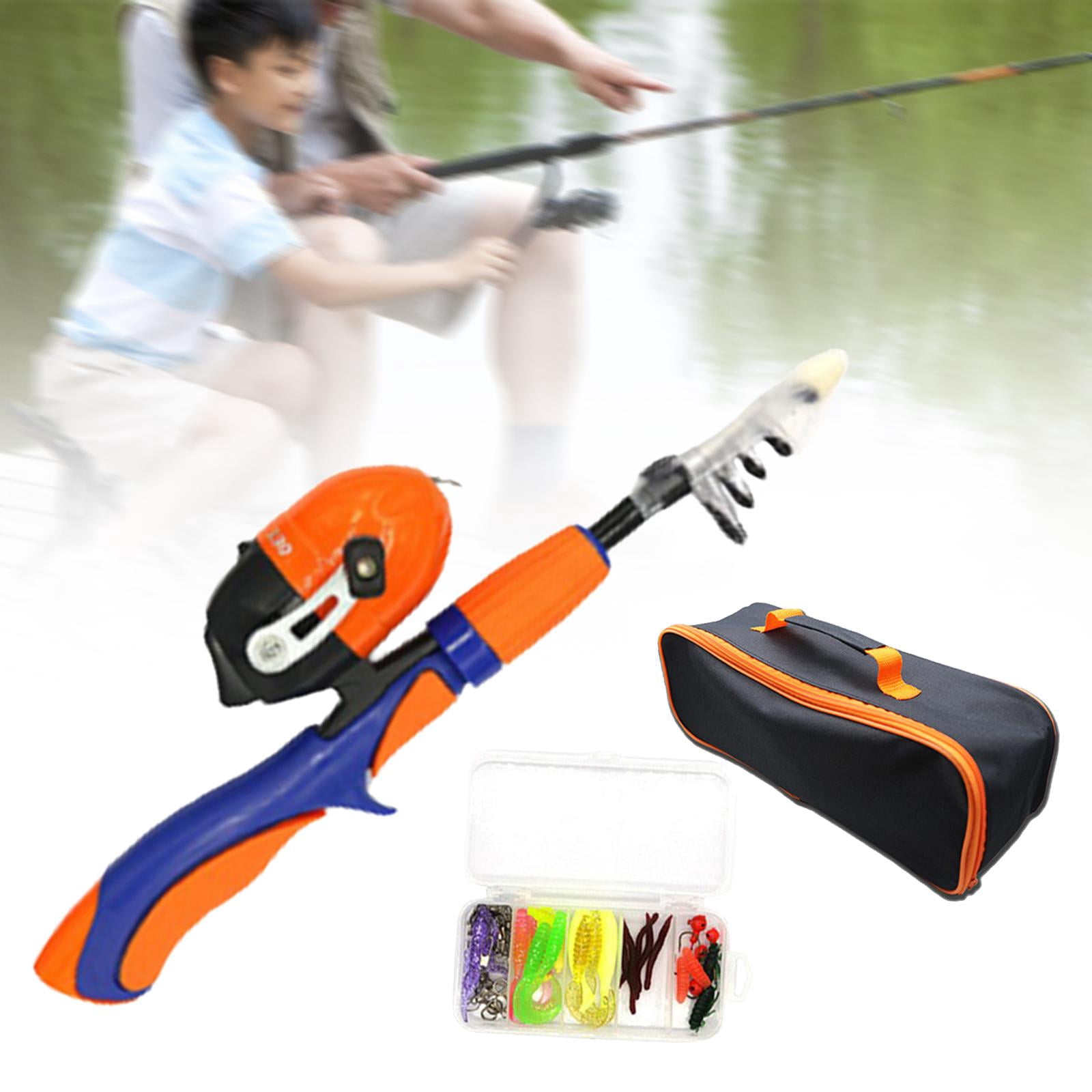 Kit Canne à Pêche Télescopique Enfant DAZZLEEX – 34-130 Cm, Moulinet, Leurres, Sac, 4 Couleurs
