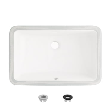 Stylish Undermount 18" W x 12" D White Rectangular Bathroom Sink with 2 Overflow rings P-205