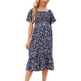 thumbnail image 1 of MEZZALL Robe Femme Florale à Encolure Carrée Robes Midi Robe de Maternité Enceinte Décontractée Robe Trapèze Longue Fluide à Smocks Robe Classique Tenue Quotidienne S, 1 of 5