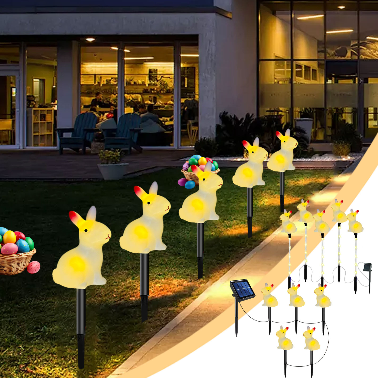 Uscallm 2Pcs Easter Solar Lights Bunny Outdoor Garden Decoration, Classic Holiday Yard Solar Ground Lights, LED Elementals Solar Powered Decorative Lighting for Spring Easter Party