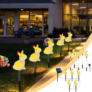 Uscallm 2Pcs Easter Solar Lights Bunny Outdoor Garden Decoration, Classic Holiday Yard Solar Ground Lights, LED Elementals Solar Powered Decorative Lighting for Spring Easter Party