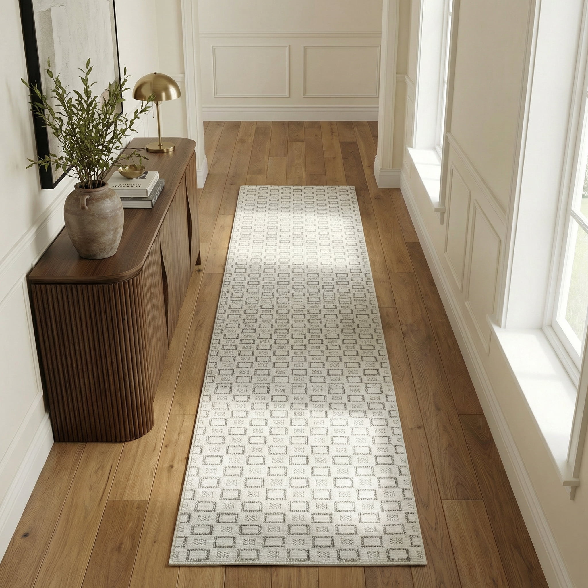 Tapis d'interieur exterieur abstrait Rug Branch Maise, beige creme, moderne - Entree, couloir