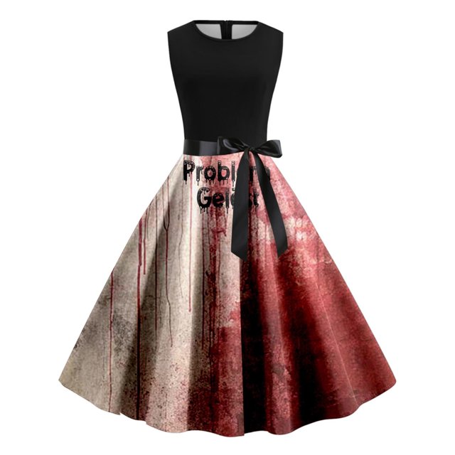 Robe Gothique de Sorcière Halloween Femme Sans Manches Imprimé Effrayant Tunique Décontractée Robe de Soirée Grande Taille Élégante et Stylée