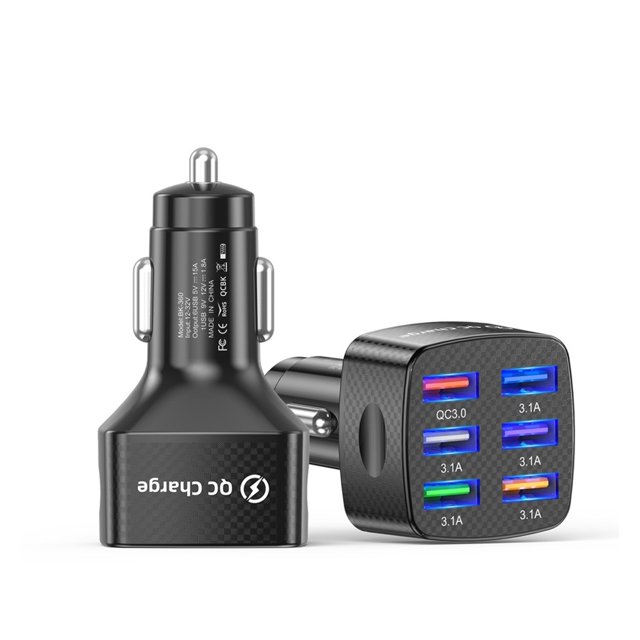 75W Car Charger Quick Charge 3.0 6 Ports USB Charger For Portable Mobile Phone Charger,Charger Adapter ,Multi-Device Charger