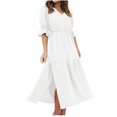 thumbnail image 2 of LOVZFMLL Robe Mode pour Femme à Manches Mi-Longues, Col en V, Ample, Unie, Longueur Cheville, Longue Fendue, Blanche, P, 2 of 7