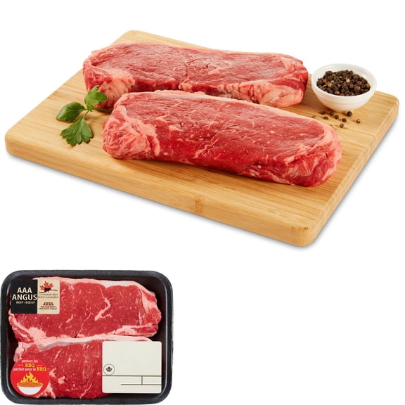 Bifteck de contre-filet Mon marché fraîcheur, 3 biftecks, Bœuf Angus AAA, 0.48 - 0.75 KG