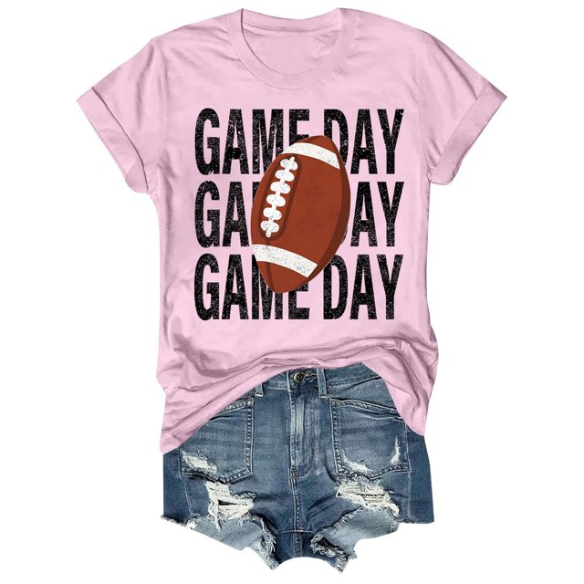 Charmgo Haut pour Femmes Tendance T-Shirts Jour de Match T-Shirt Imprimé 2D pour Femmes Manches Courtes Col Rond T-Shirt Mode Léger Doux Tenue Décontractée Vêtements pour Femmes Football Rose TTG