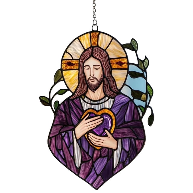 Je Sus S Un Catcher Acrylic Stained Glass Window Hanging for Home Holiday Decorations