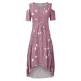 thumbnail image 3 of JULMCOMO Robes Grande Taille pour Femmes 5x Robe d'Été à Épaules Dénudées pour Invitée de Mariage Tendance à Imprimé Floral à Manches Courtes Col Ras du Cou Longue Robe Violet 5TG, 3 of 6