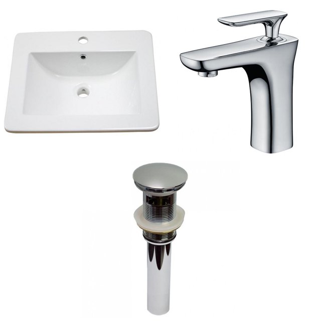 American Imaginations 21-in. W 1 Hole Ceramic Top Set In White Color - Overflow Drain Incl. AI-29723