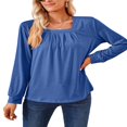 thumbnail image 2 of Hauts à Manches Longues pour Femmes Couleur Unie Froncé Col Carré Chandail, 2 of 7