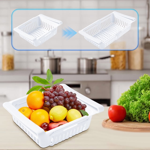 Étagère de Rangement pour Réfrigérateur - Organisateur Coulissant pour Fruits et Légumes Frais, Plastique de Qualité Alimentaire,, Blanc, JKODE