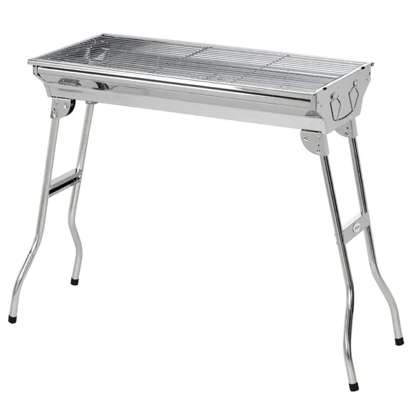 Stainless Steel Charcoal BBQ Grill, Portable Barbecue Grill with Handles for Outdoor, Cooking, Camping, Picnic