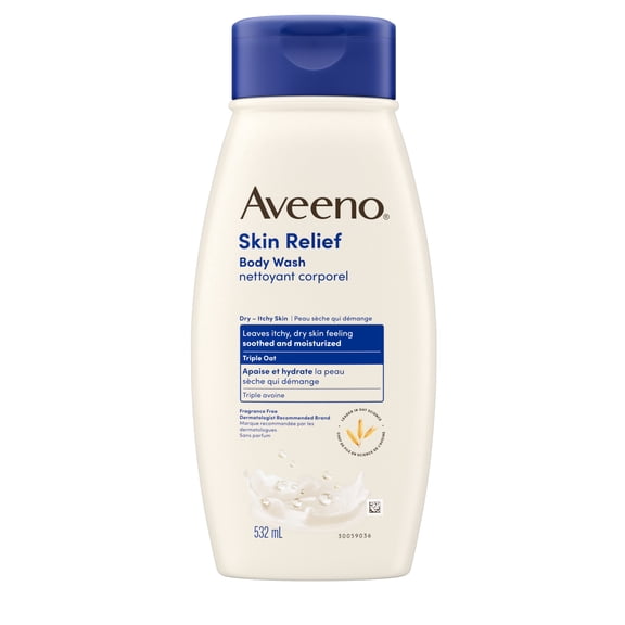 Aveeno Skin Relief Body Wash Fragrance-Free with Triple Oat Formula, Gentle Daily Cleanser for Sensitive Skin Leaves Itchy, Dry Skin Soothed & Feeling Moisturized, Sulfate-Free