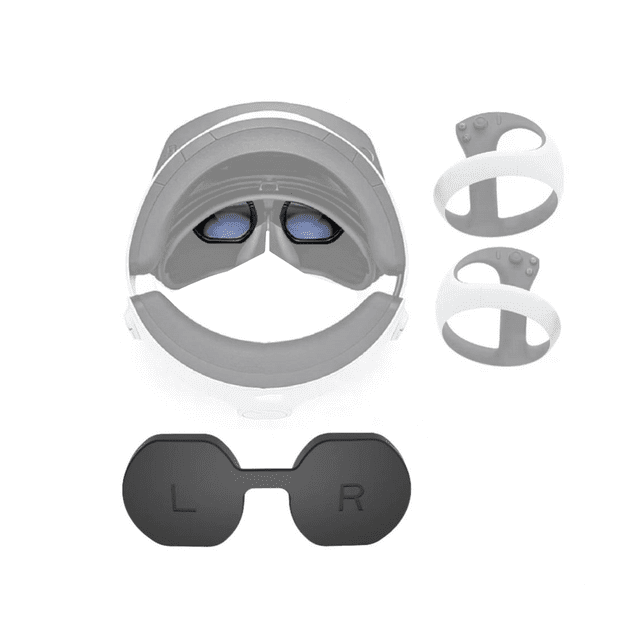 For PS VR2 Glasses Silicone Protective Cover for PSVR2, a black silicone accessory with left and right directional markings. Designed to protect VR/AR glasses from dust, water, and drops. Soft, washable, and easy to install without tools.
