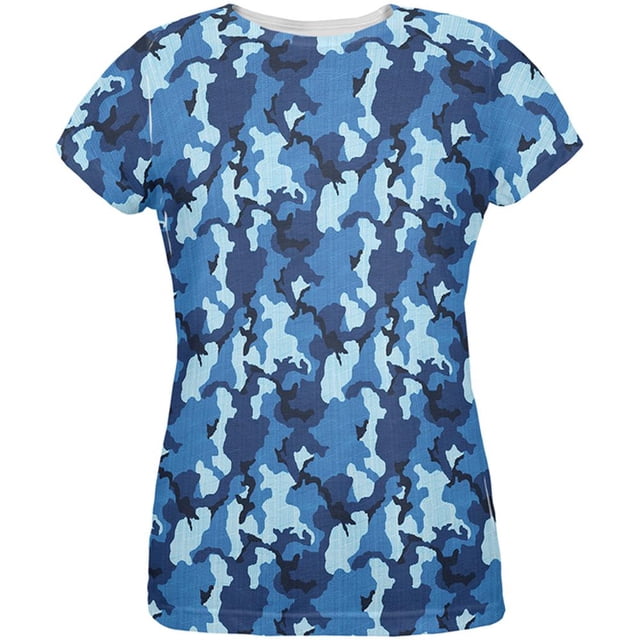 T-shirt pour Femmes Bleu Marine à Motif Camouflage Intégral