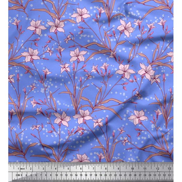 Soimoi Tissu Popeline de Coton Feuilles & Azalée Imprimé Floral 1 Yard 42 Pouces de Large