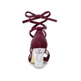 thumbnail image 2 of BLISSFUL STEP Women Velvet Lace-Up Clear Block Heel Sandals Burgundy 7, 2 of 7