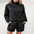 thumbnail image 4 of Women‘s 2 Piece Tracksuits featuring Loose Turtleneck Sweatshirt and Shorts, 4 of 9