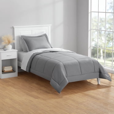 Mainstays all in one reversible comforter and sheet Set, 5-Piece, Twinxl, Gray