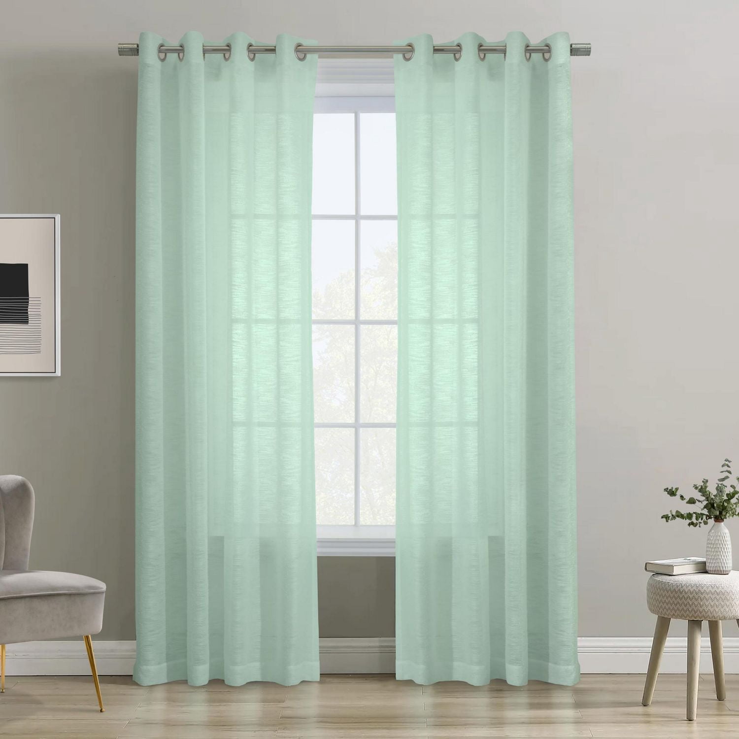Loft Living Banan Sheer Grommet Single Curtain Panel 52 x 84 in Surf Spray