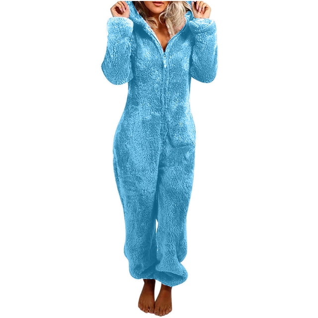 Pyjama Chaud pour Femmes Hiver Femmes Combinaison à Capuche à Manches Longues Pyjama Décontracté Hiver Chaud Combinaison de Nuit Pyjama à Manches Longues pour Femmes Combinaisons à Manches Longues pour Femmes