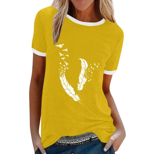 Pompotops Femmes Mode Décontractée Imprimé Col Rond Ample Manches Courtes T-shirt Haut Blouse Chandail Liquidation