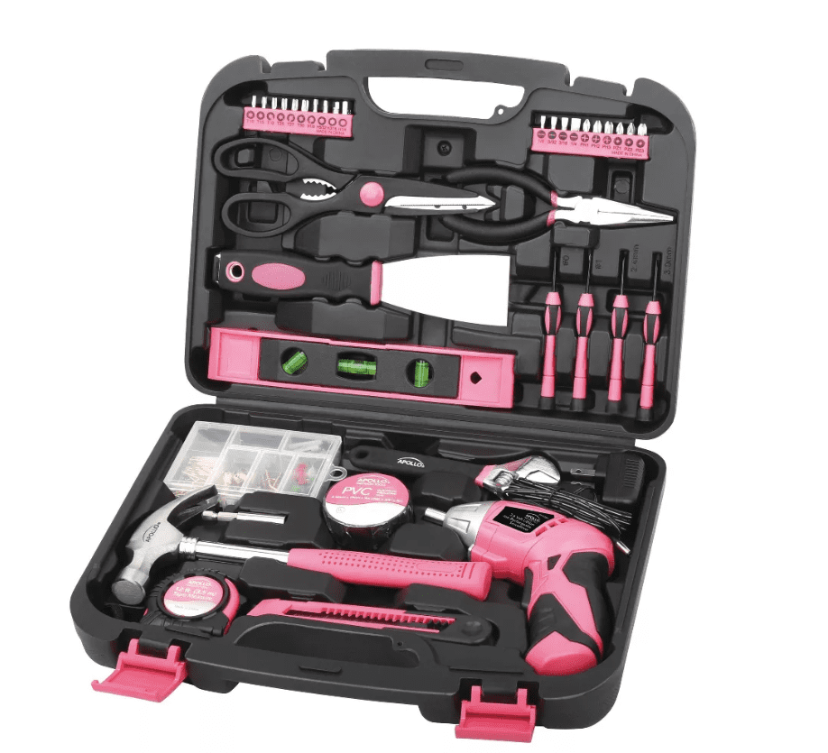 DRHACE-135-piece Household Tool Set DT0773N1 Pink: Women's Tool Set with Chrome-plated Hardware and Portable Case