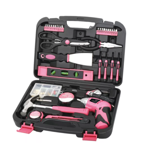 DRHACE-135-piece Ensemble d'outils ménagers DT0773N1 Rose: Ensemble d'outils pour femmes avec matériel chromé et boîtier portable