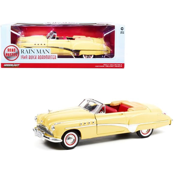 Greenlight 13616 Échelle 1-18 Roadmaster Convertible Intérieur Rain Man Film 1949 Buick Voiture Miniature Moulée sous Pression, Jaune et Rouge
