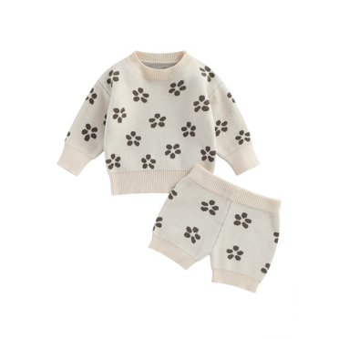 SUNSIOM Tenues d'Automne pour Tout-Petits Filles Garçons Motif Floral Col Rond Chandail à Manches Longues et Shorts en Tricot Ensemble de Vêtements 2 Pcs