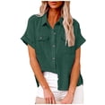 thumbnail image 1 of fheaev Button Up Shirts For Women Roll Up Short Sleeve Button Down Cotton Linen T-Shirts With Pocket V-Neck Work Tunics Blouse Collared Tops, 1 of 9