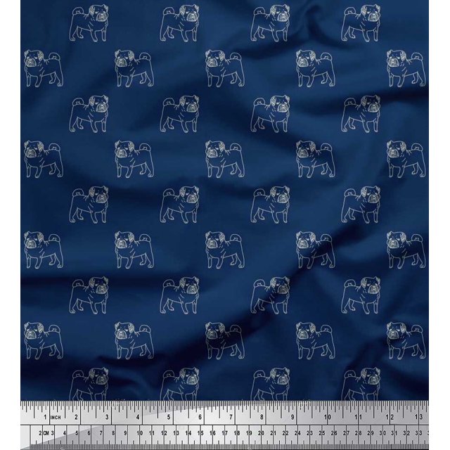 Soimoi Rayon Fabric Pug Dog Print Fabric by Yard 42 Inch Wide