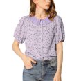 thumbnail image 1 of INSPIRE CHIC Women's Floral Puff Sleeves Pleated Collar Button Down Shirt, 1 of 6