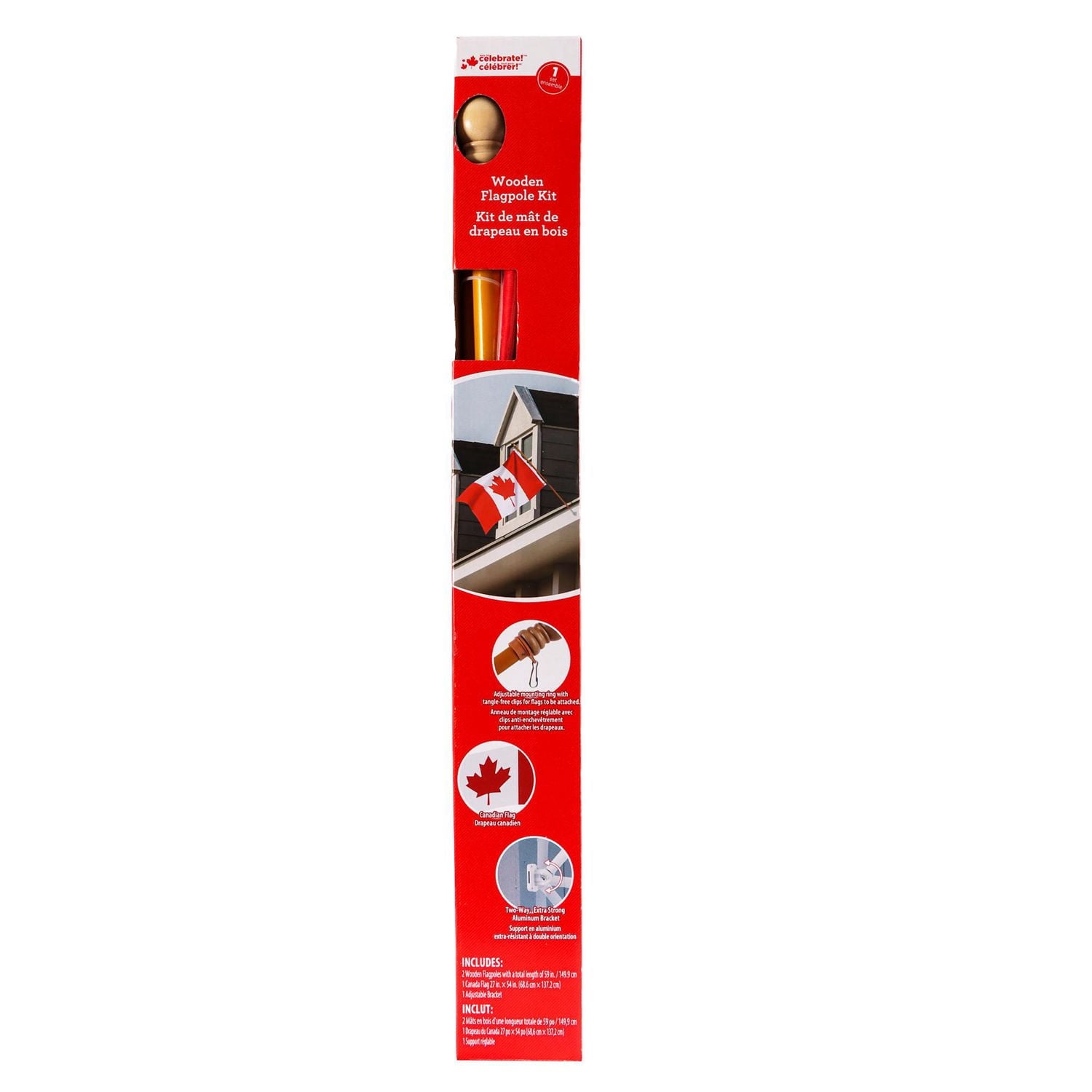 59" Solid Wooden Flagpole Kit with Canada Flag (27" x 54")