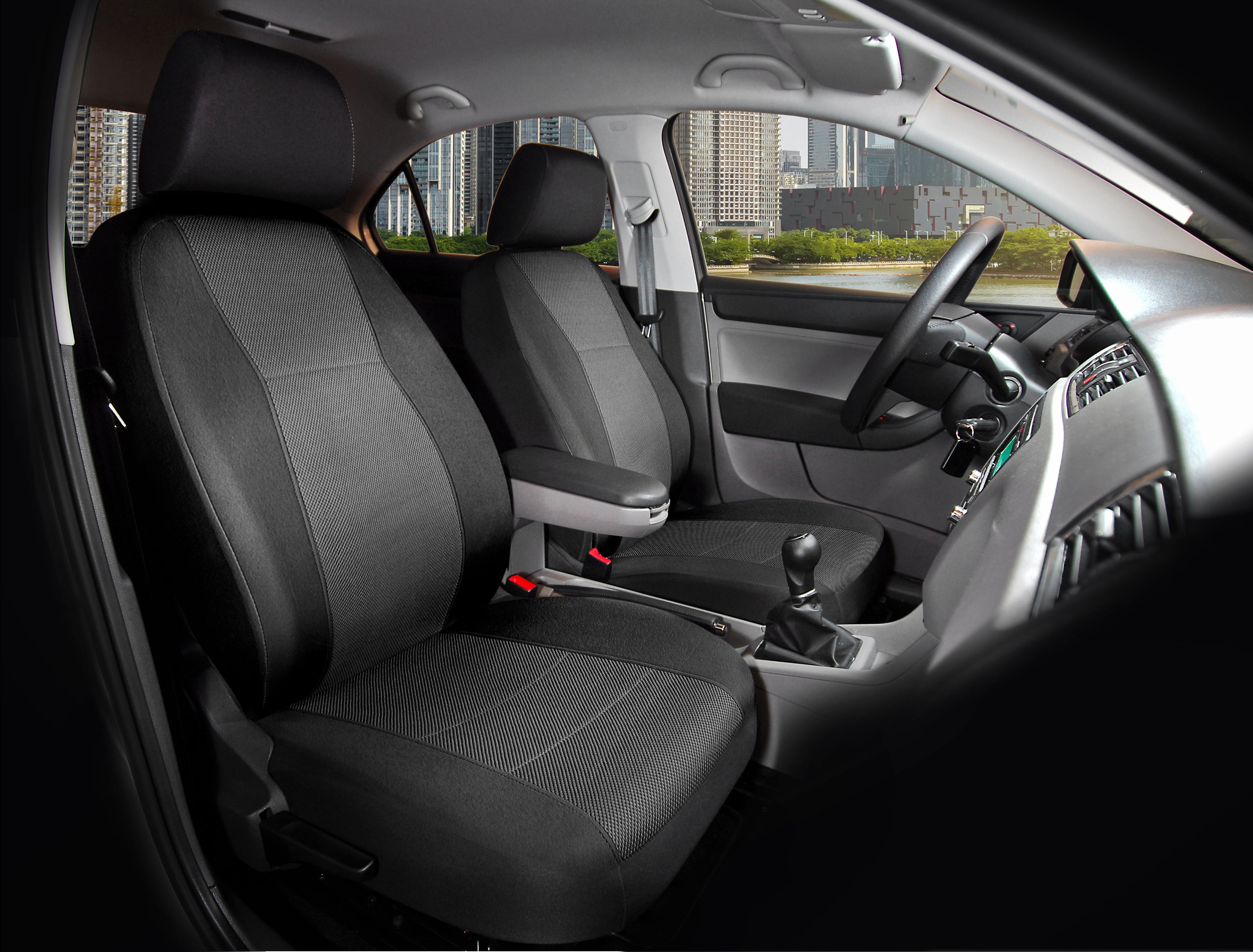 AUTO DRIVE Jacquard 2PCS Low Back Front Seat Cover Black