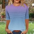 thumbnail image 2 of Pisexur Hauts de Printemps pour Femmes 2025, Hauts pour Femmes, T-shirt à Col Rond Plissé à Manches 3/4 pour Femmes, Coupe Ample, Manches Raccourcies, Bleu Marine, P, 2 of 7