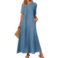 thumbnail image 2 of AherBiu Robe pour Femmes Décontractée à Col Rond, Robe Maxi Fluide à Manches Courtes, Robe Longue Ample avec Poches, 2 of 6