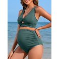thumbnail image 4 of Charmo V Neck Maternity Swimsuits Ribbed Twist Front Bikini Sets High Waist Pregnancy Bathing Suits for Womens, 4 of 6