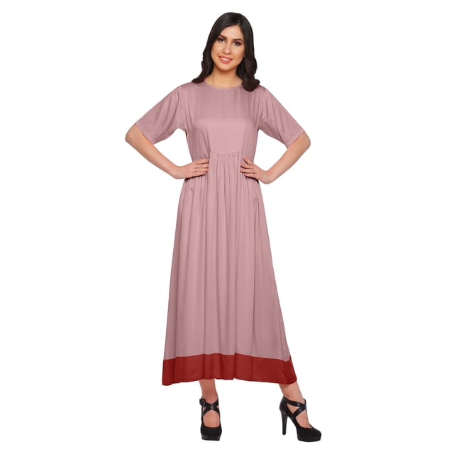 Moomaya A Line Cotton kurti For Women Pleated Long Designer Solid Anarkali Dress