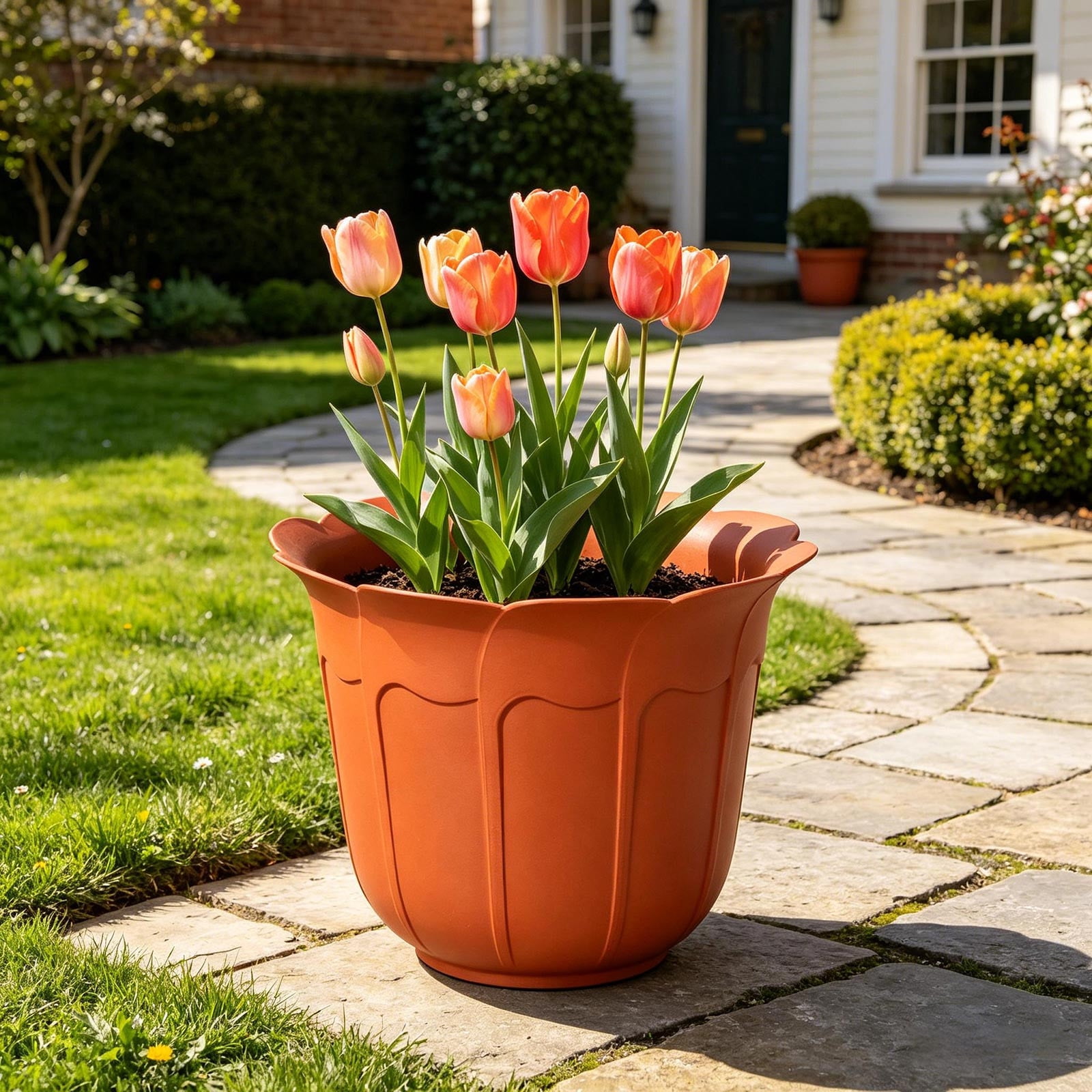 Gardening And Plants Plastic Flower Pots And Wavy-Rimmed Plastic Planters And Faux-Ceramic Brown Flower Pots