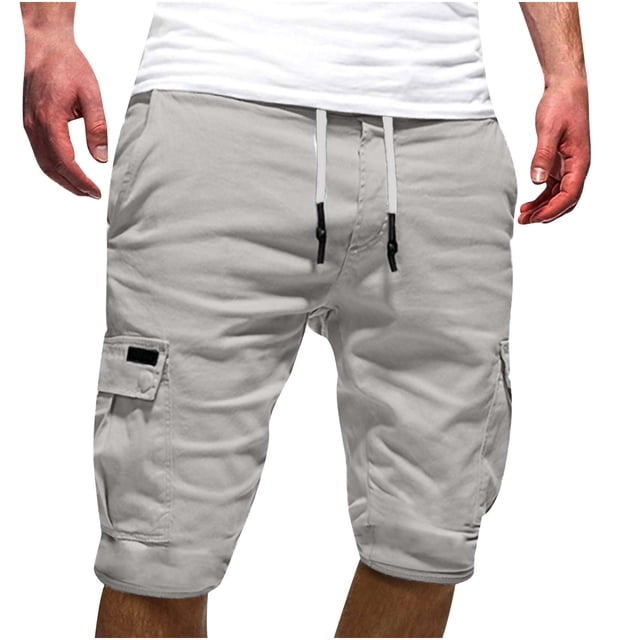 HWRETIE Men Sweatpants Solid Color Sport Shorts Loose Fit Drawstring Pants Casual Athletic Wear