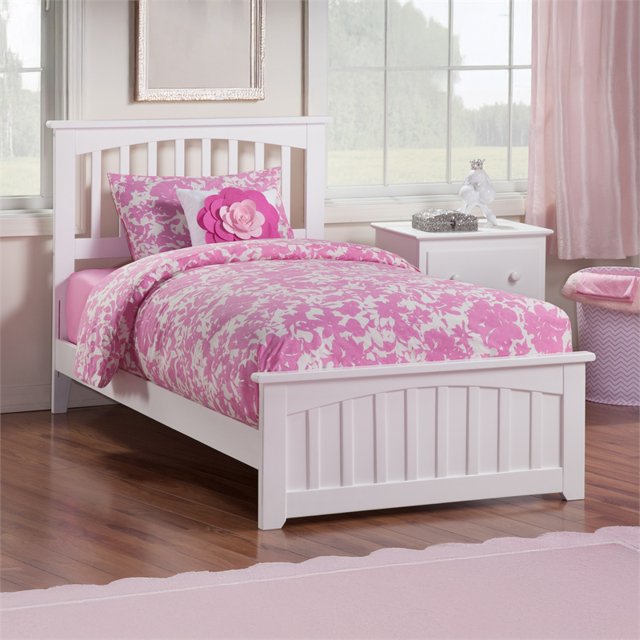 Lit Plateforme en Bois Mission Simple TG avec Pied de Lit Assorti, Blanc