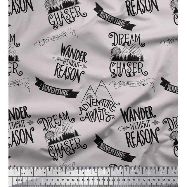 Soimoi Gray Rayon Fabric Dream Chaser Text Print Fabric by the Yard 42 Inch Wide