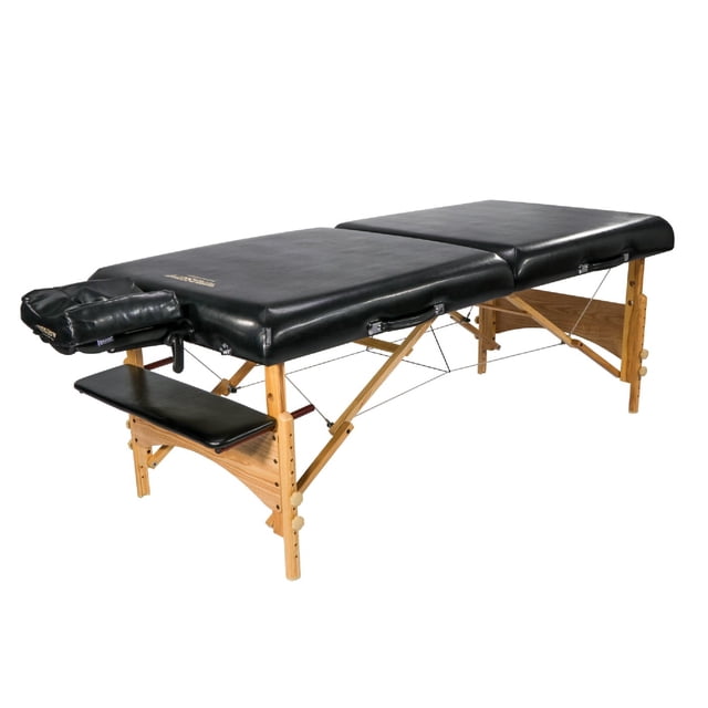 Master Massage 32 Pouces Gibraltar LX / Olympic LX Ensemble de Table de Massage Portable Comprenant une surface de 32 Pouces de Large avec un Coussin en Mousse à Petites Cellules de 3 Pouces d'Épaisseur à Plusieurs Couches, Incluant de la Mousse Mémoire pour un Confort Supérieur. la Table Est Fabriquée avec des Pieds en Bois de Frêne Canadien Massif de 3 Pouces d'Épaisseur, Supportant jusqu'à 800 Lb. Elle Comprend un Berceau Ergonomique pour le Visage Ajustable Dream, un Coussin pour le Visage en Mousse Mémoire, un Traversin et une Tablette d'Accoudoir