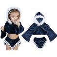 thumbnail image 1 of Girls Spring and Autumn Flared Sleeves Fluffy Hooded Long-sleeved Short Top Briefs Two-piece Suit, 1 of 11