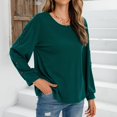 thumbnail image 2 of CHUANK Chemise Longue Cache-Ventre Fluide à Col Rond Unie à Manches Longues Hauts Grande Taille pour Femmes Chic Tunique Confortable à Porter avec des Leggings Bleu TTG, 2 of 5